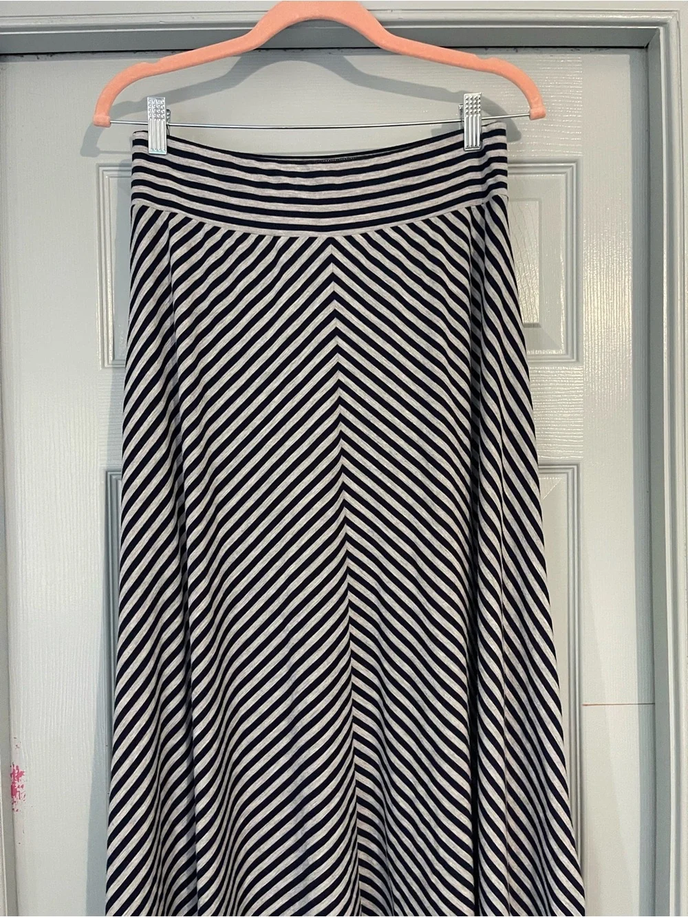 Faded Glory Navy & Gray Striped Handkerchief Hem Maxi Skirt